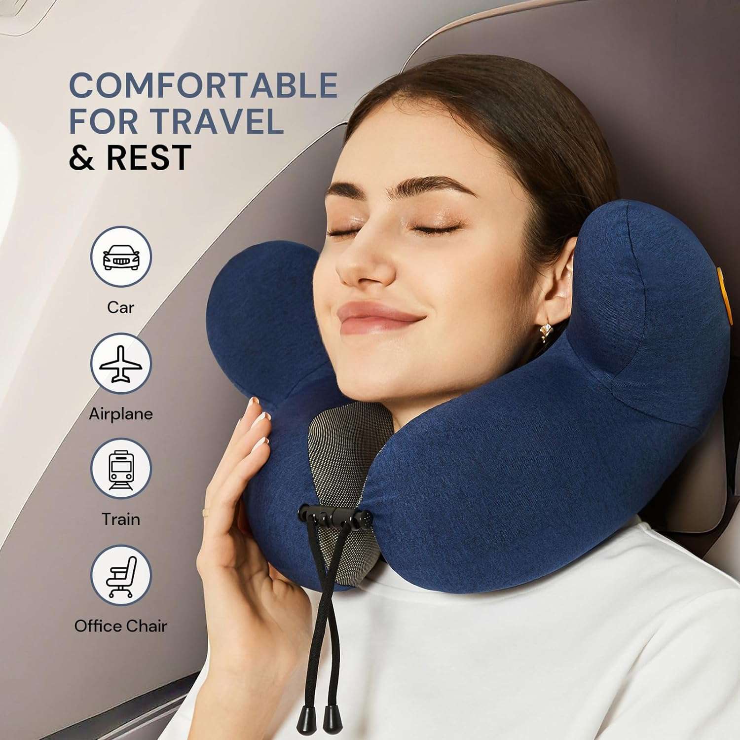 Neck Travel Pillow, Airplane Pillow for Long Flight, Traveling Pillows for Airplanes, Memory Foam Neck Pillow with 3D Eye Mask, Earplugs & Luxury Bag, Portable Plane Travel Essentials Blue - 2