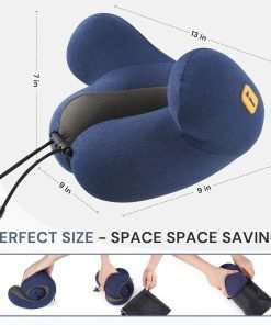 Neck Travel Pillow, Airplane Pillow for Long Flight, Traveling Pillows for Airplanes, Memory Foam Neck Pillow with 3D Eye Mask, Earplugs & Luxury Bag, Portable Plane Travel Essentials Blue - 3
