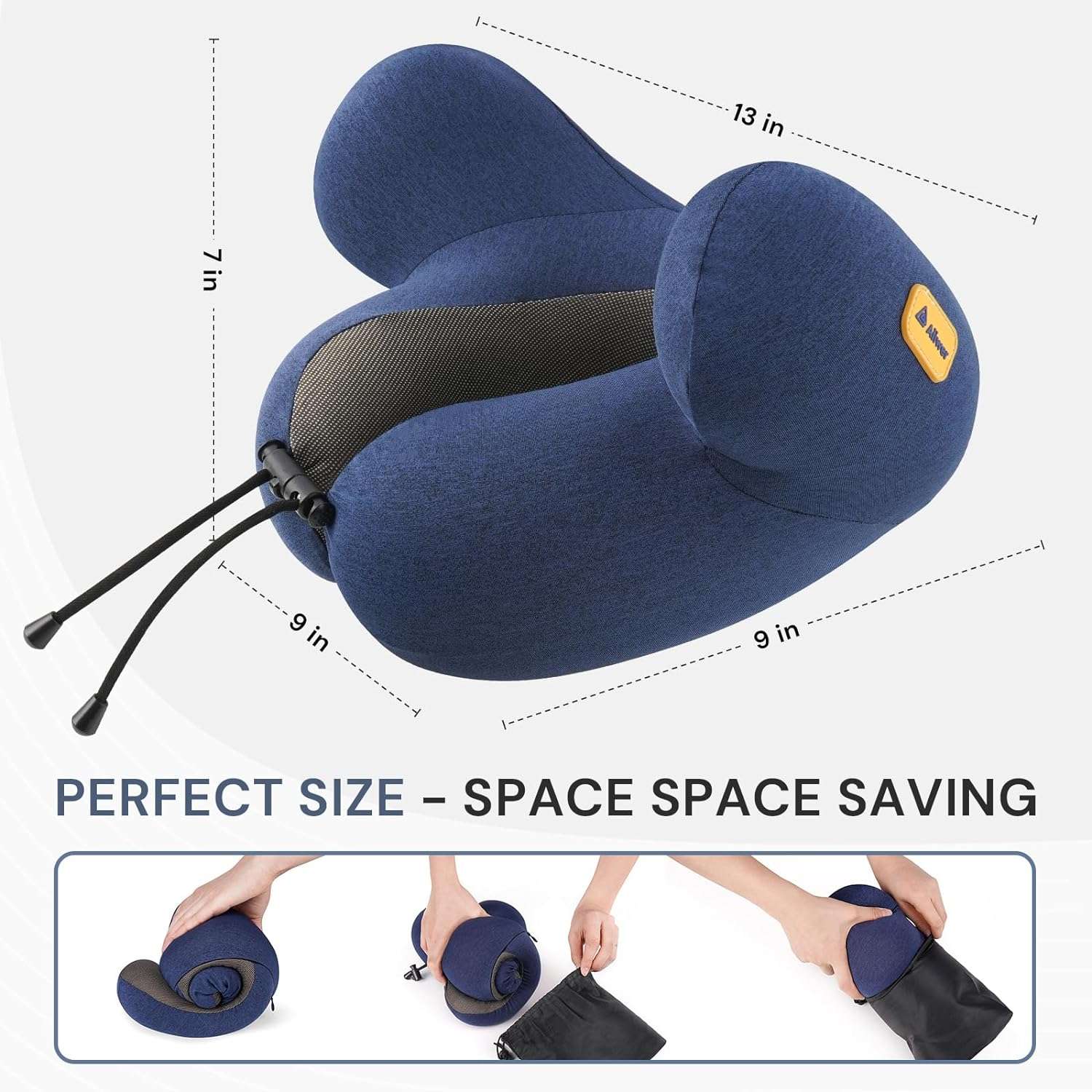 Neck Travel Pillow, Airplane Pillow for Long Flight, Traveling Pillows for Airplanes, Memory Foam Neck Pillow with 3D Eye Mask, Earplugs & Luxury Bag, Portable Plane Travel Essentials Blue - 3