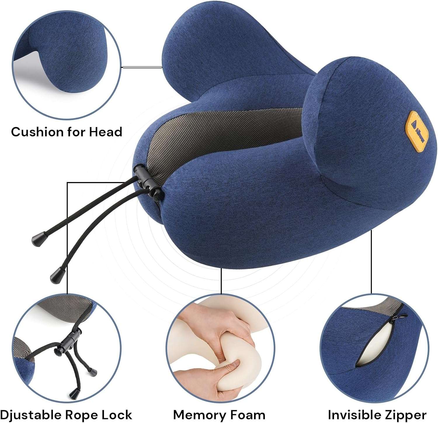 Neck Travel Pillow, Airplane Pillow for Long Flight, Traveling Pillows for Airplanes, Memory Foam Neck Pillow with 3D Eye Mask, Earplugs & Luxury Bag, Portable Plane Travel Essentials Blue - 5