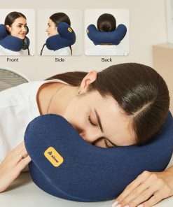 Neck Travel Pillow, Airplane Pillow for Long Flight, Traveling Pillows for Airplanes, Memory Foam Neck Pillow with 3D Eye Mask, Earplugs & Luxury Bag, Portable Plane Travel Essentials Blue - 6