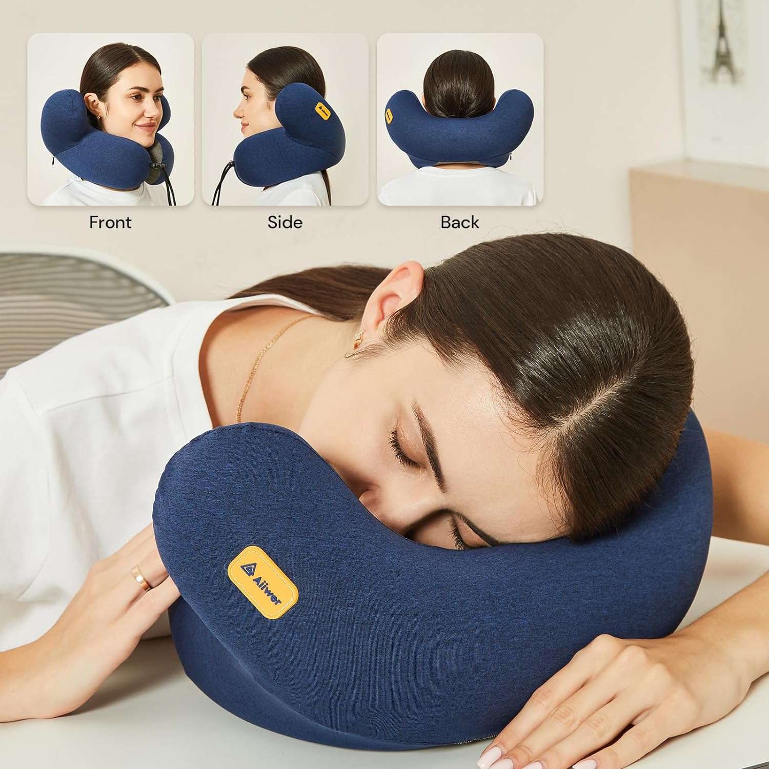 Neck Travel Pillow, Airplane Pillow for Long Flight, Traveling Pillows for Airplanes, Memory Foam Neck Pillow with 3D Eye Mask, Earplugs & Luxury Bag, Portable Plane Travel Essentials Blue - 6