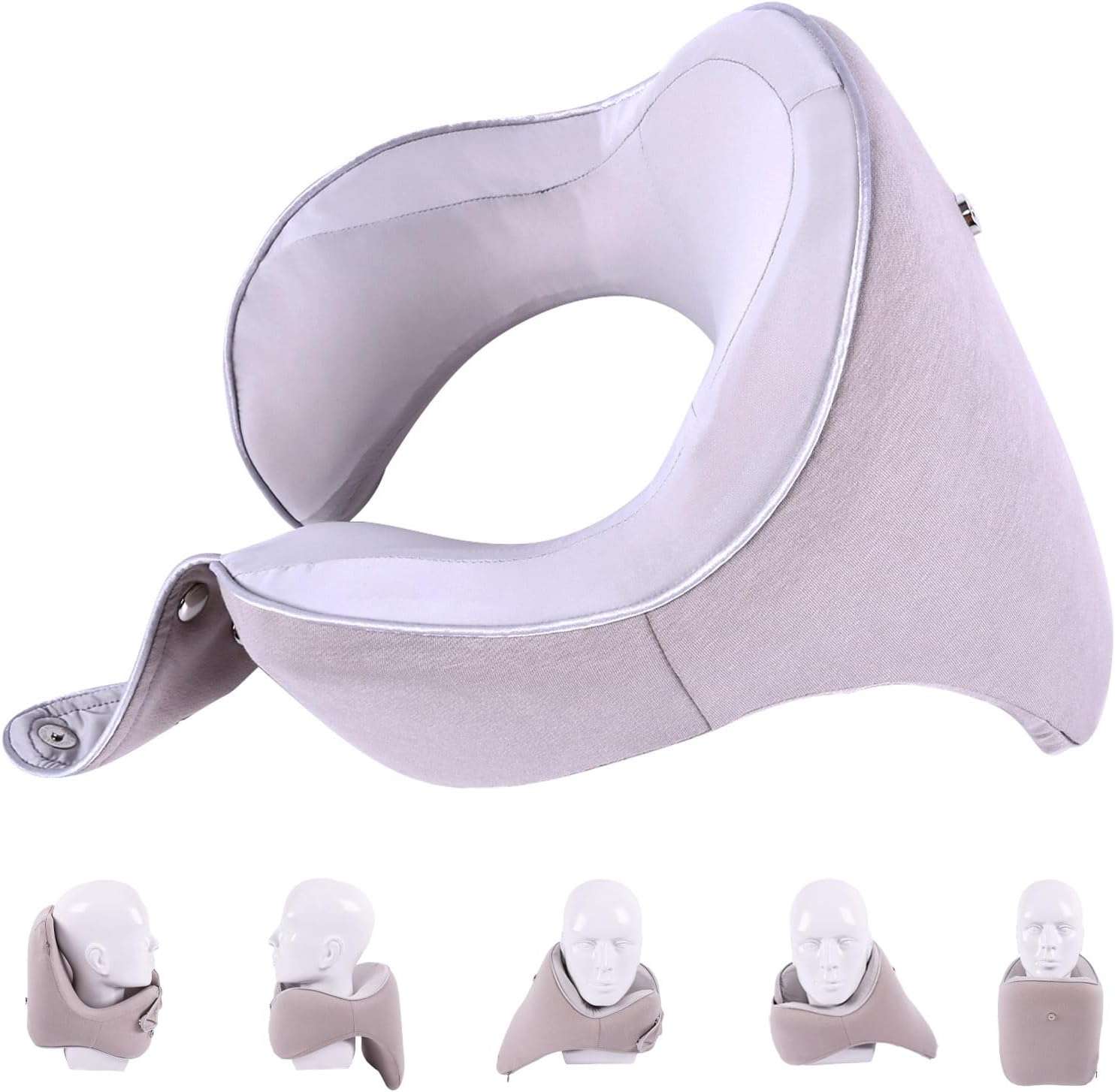 Travel Pillow Adjustable Memory Foam Neck Pillows Chin Neck Back Support Pillow for Sleeping Airplane Car Bus Home Office Rest Travel Accessories Grey, Universal Size - 1