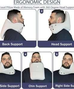 Travel Pillow Adjustable Memory Foam Neck Pillows Chin Neck Back Support Pillow for Sleeping Airplane Car Bus Home Office Rest Travel Accessories Grey, Universal Size - 2