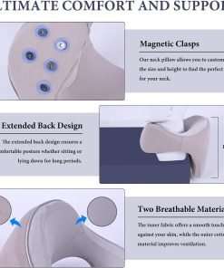 Travel Pillow Adjustable Memory Foam Neck Pillows Chin Neck Back Support Pillow for Sleeping Airplane Car Bus Home Office Rest Travel Accessories Grey, Universal Size - 4