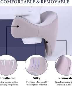 Travel Pillow Adjustable Memory Foam Neck Pillows Chin Neck Back Support Pillow for Sleeping Airplane Car Bus Home Office Rest Travel Accessories Grey, Universal Size - 6