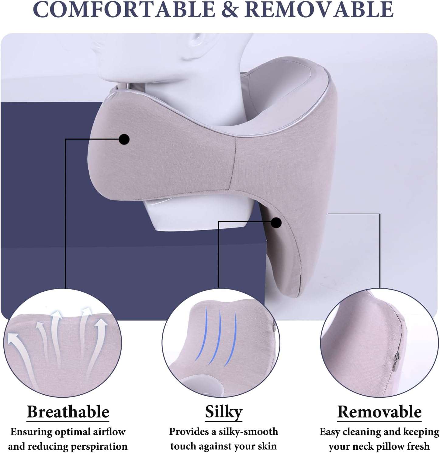 Travel Pillow Adjustable Memory Foam Neck Pillows Chin Neck Back Support Pillow for Sleeping Airplane Car Bus Home Office Rest Travel Accessories Grey, Universal Size - 6