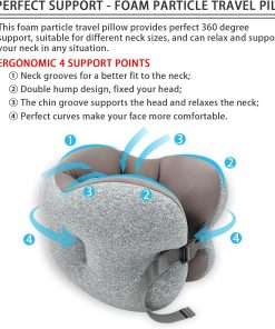 Travel Pillow Foam Particle Neck Pillow Breathable Comfortable U Shaped Pillow for Airplane, Neck ＆ Head Support Pillow for Sleeping Rest, Portable Travel Pillows Kit with Eye Mask - 2