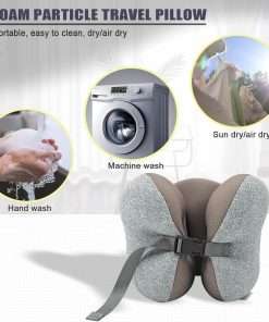 Travel Pillow Foam Particle Neck Pillow Breathable Comfortable U Shaped Pillow for Airplane, Neck ＆ Head Support Pillow for Sleeping Rest, Portable Travel Pillows Kit with Eye Mask - 5