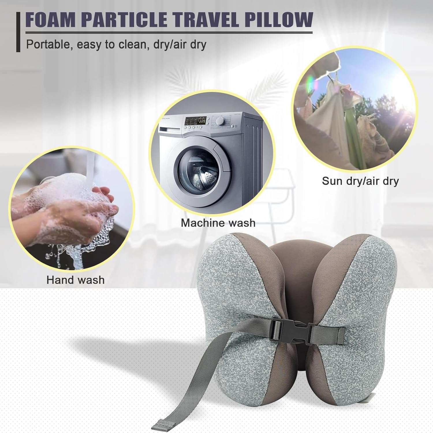 Travel Pillow Foam Particle Neck Pillow Breathable Comfortable U Shaped Pillow for Airplane, Neck ＆ Head Support Pillow for Sleeping Rest, Portable Travel Pillows Kit with Eye Mask - 5