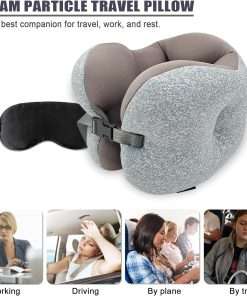 Travel Pillow Foam Particle Neck Pillow Breathable Comfortable U Shaped Pillow for Airplane, Neck ＆ Head Support Pillow for Sleeping Rest, Portable Travel Pillows Kit with Eye Mask - 6