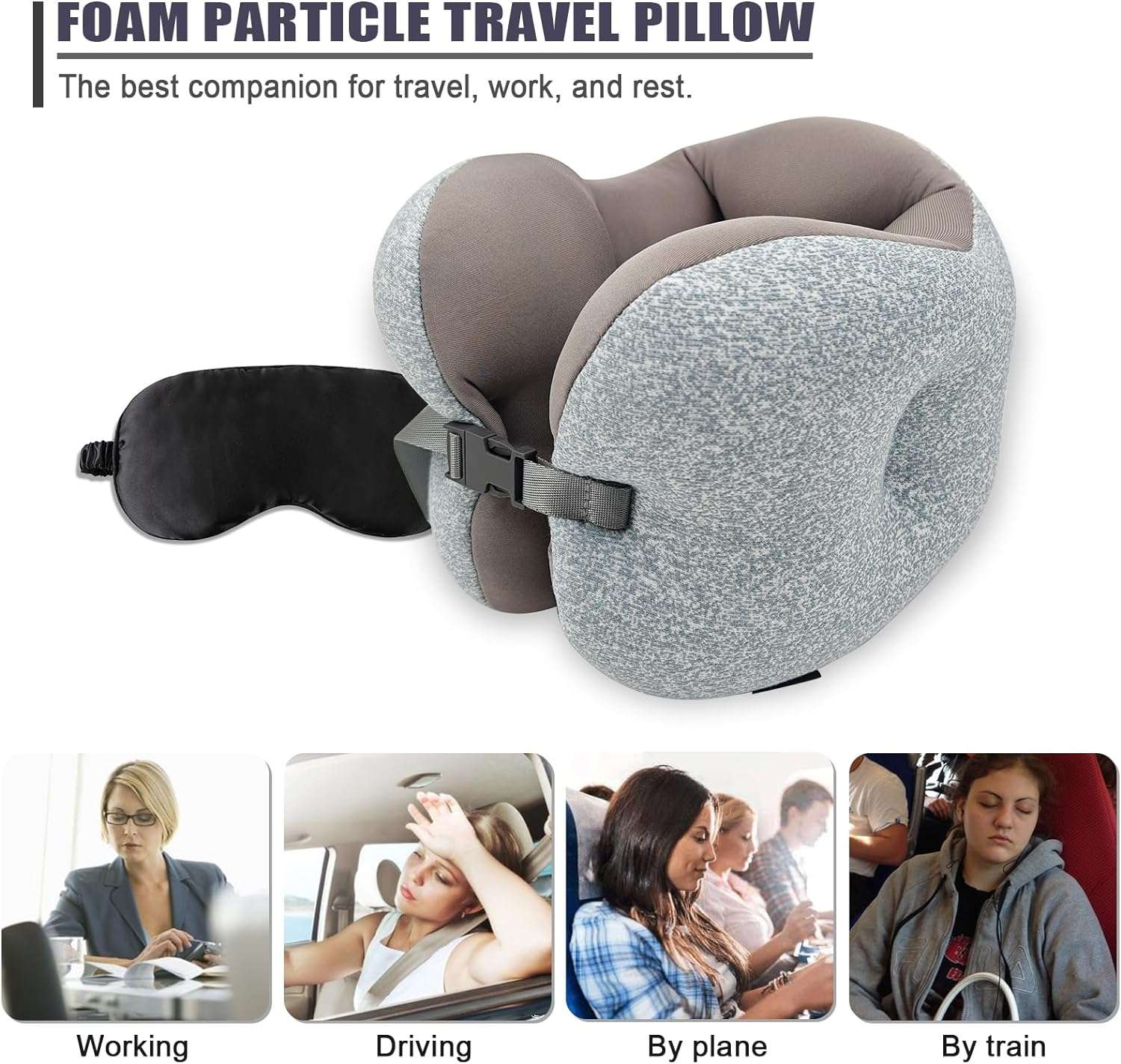 Travel Pillow Foam Particle Neck Pillow Breathable Comfortable U Shaped Pillow for Airplane, Neck ＆ Head Support Pillow for Sleeping Rest, Portable Travel Pillows Kit with Eye Mask - 6