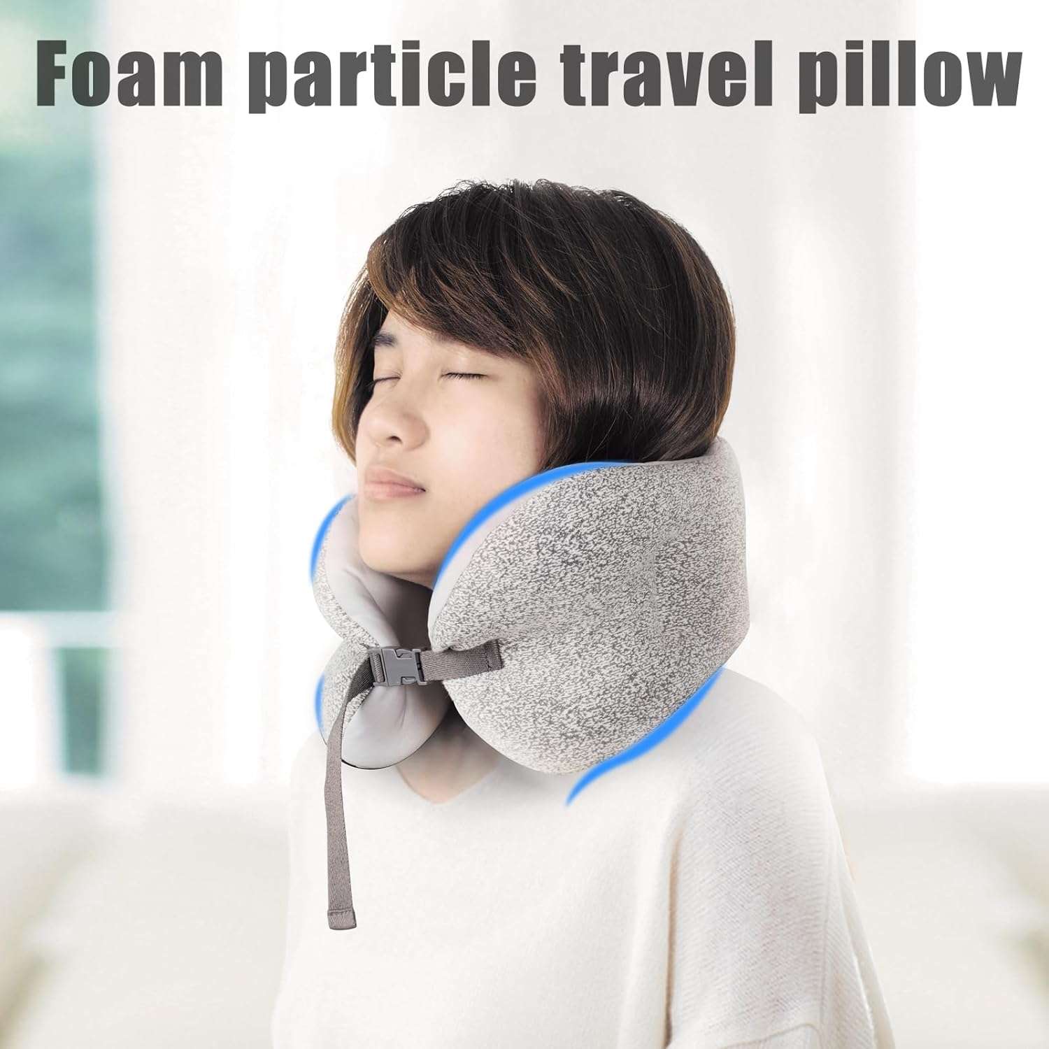Travel Pillow Foam Particle Neck Pillow Breathable Comfortable U Shaped Pillow for Airplane, Neck ＆ Head Support Pillow for Sleeping Rest, Portable Travel Pillows Kit with Eye Mask - 7