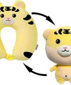 2 in 1 Tiger Travel Neck Pillow That transforms into Soft Adorable Stuffed Animal, Ultimate Kids Travel Pillow Comfort, Neck Support Memory Foam Pillow for Airplane - 1