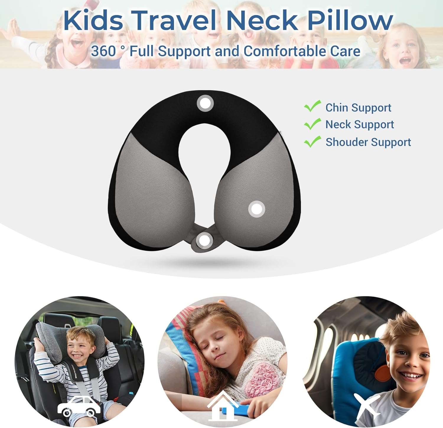 COOLBEBE Kids Travel Neck Pillow for Airplane, Toddler Neck Pillow for Traving, Comfortably Double Support for Head, Neck, and Chin, Travel Gifts for Children - 2