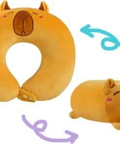 Capybara Kids Neck Pillow - Cozy & Cute 2-in-1 Plush Travel Support, Adjustable Soft Microbead Stuffed Animal Cushion for Comfortable Car Trips and Flights - 1