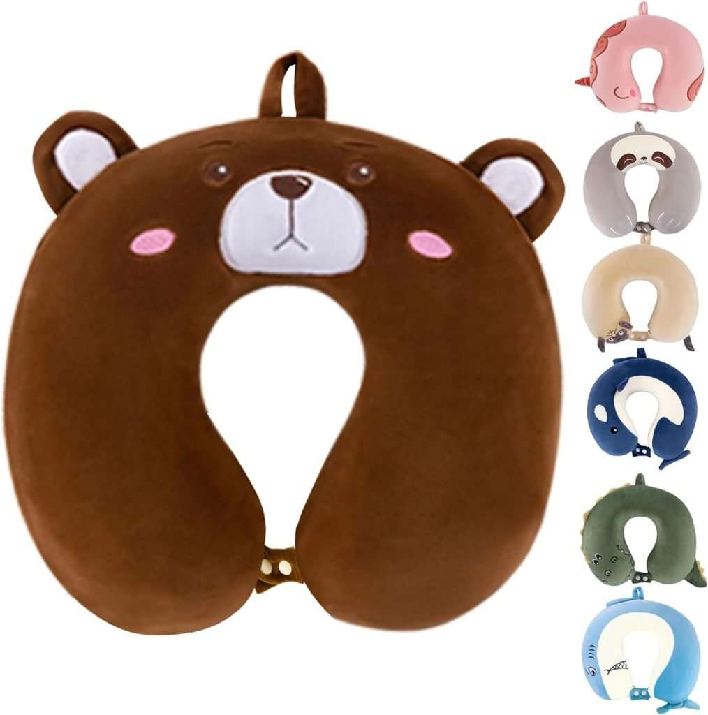 Gluck Plants Kid Neck Pillow for Traveling,Cute Cartoon Travel Pillow for Boys and Girls,Airplane Travel Essentials,Flight Headrest Sleep Neck Support Animal Pillow Car Pillow for Kids