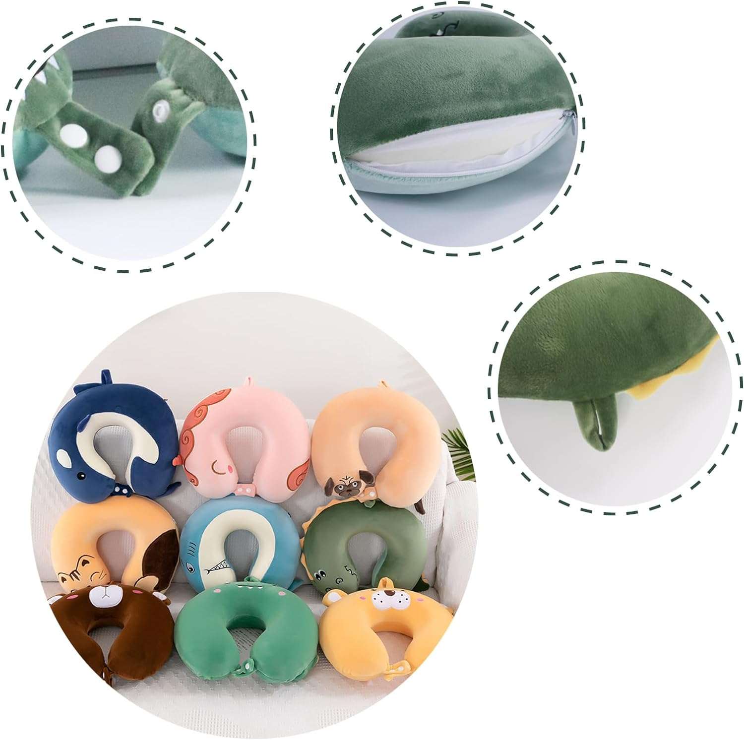 Gluck Plants Kid Neck Pillow for Traveling,Cute Cartoon Travel Pillow for Boys and Girls,Airplane Travel Essentials,Flight Headrest Sleep Neck Support Animal Pillow Car Pillow for Kids - 5