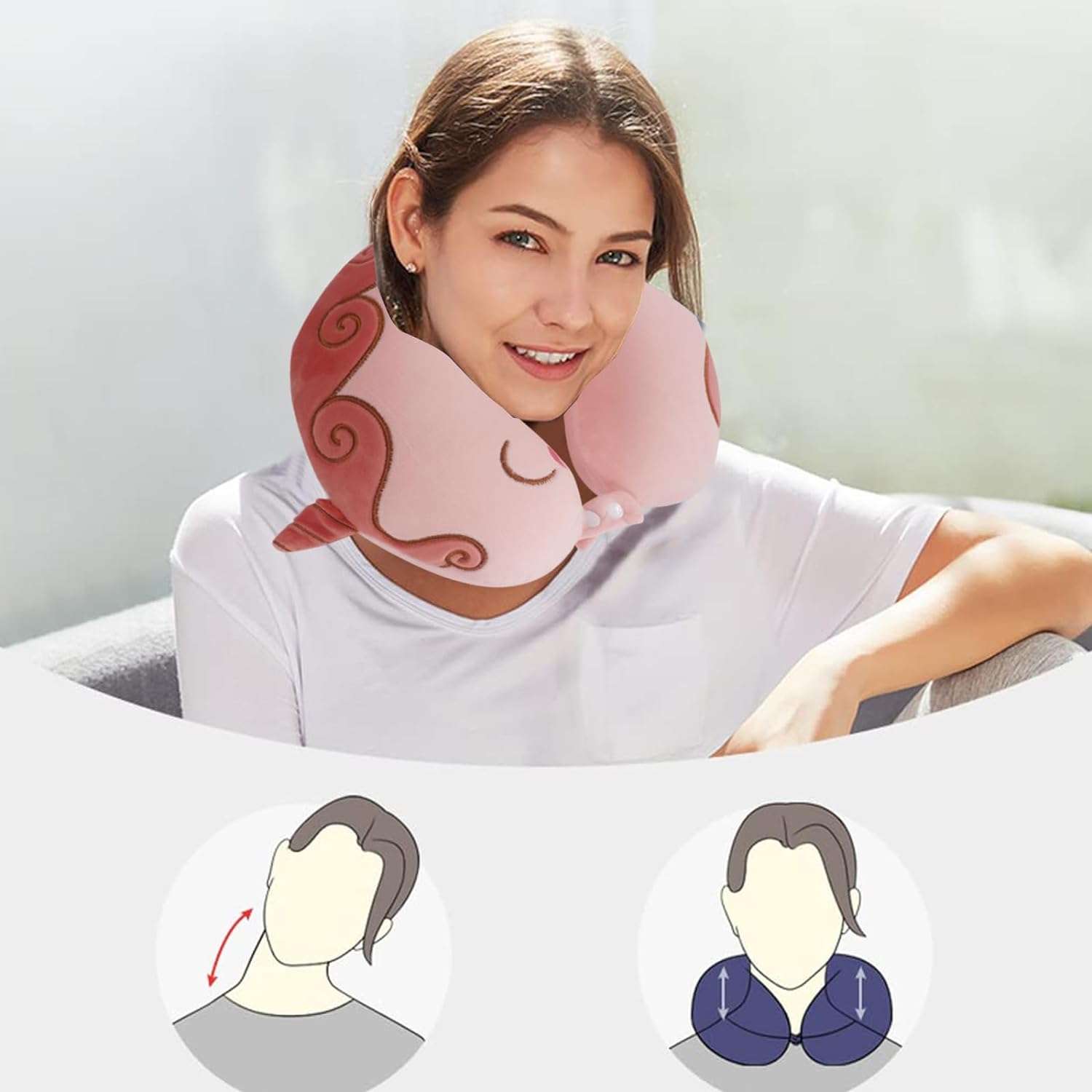 Gluck Plants Kid Neck Pillow for Traveling,Cute Cartoon Travel Pillow for Boys and Girls,Airplane Travel Essentials,Flight Headrest Sleep Neck Support Animal Pillow Car Pillow for Kids - 6