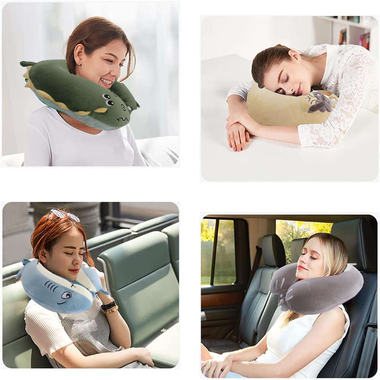 Gluck Plants Kid Neck Pillow for Traveling,Cute Cartoon Travel Pillow for Boys and Girls,Airplane Travel Essentials,Flight Headrest Sleep Neck Support Animal Pillow Car Pillow for Kids - 7