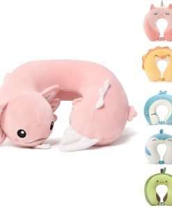 Niuniu Daddy Kids Travel Pillow Road Trip Essentials for 3-8 Y-O-Soft Memory Foam Kids Neck Pillow for Traveling Airplane Travel Essentials-Pink Axolotl U-Shaped Pillow - 1