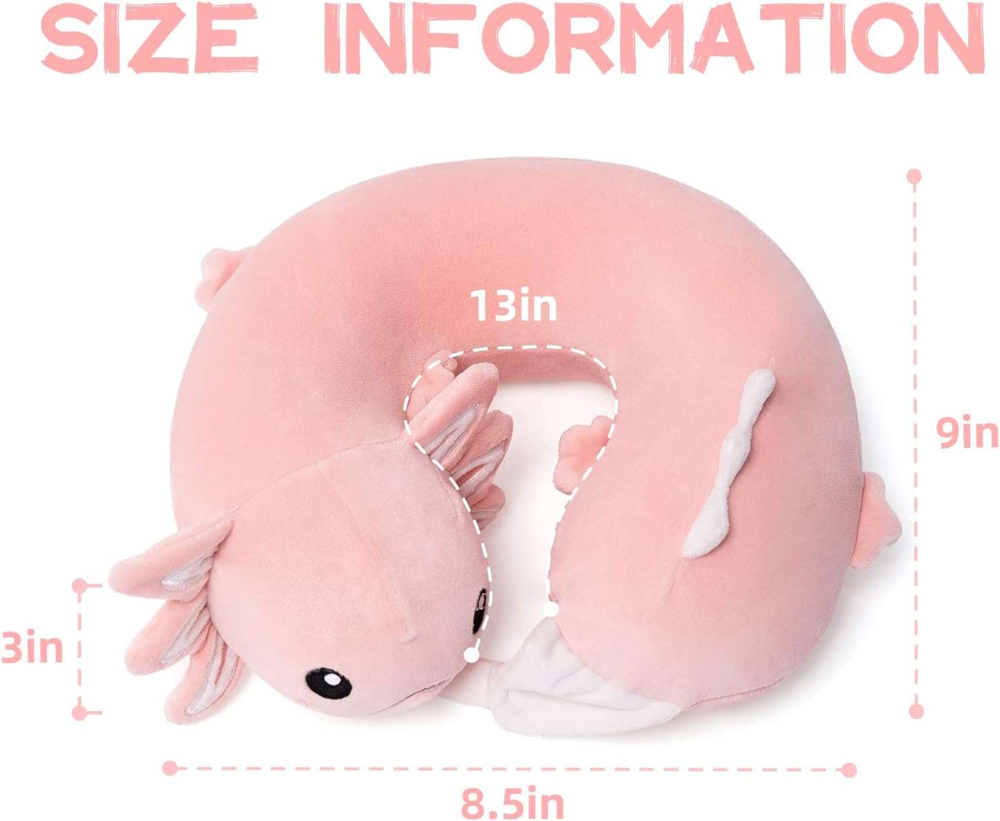 Niuniu Daddy Kids Travel Pillow Road Trip Essentials for 3-8 Y-O-Soft Memory Foam Kids Neck Pillow for Traveling Airplane Travel Essentials-Pink Axolotl U-Shaped Pillow - 3