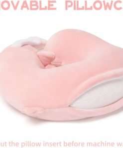 Niuniu Daddy Kids Travel Pillow Road Trip Essentials for 3-8 Y-O-Soft Memory Foam Kids Neck Pillow for Traveling Airplane Travel Essentials-Pink Axolotl U-Shaped Pillow - 4