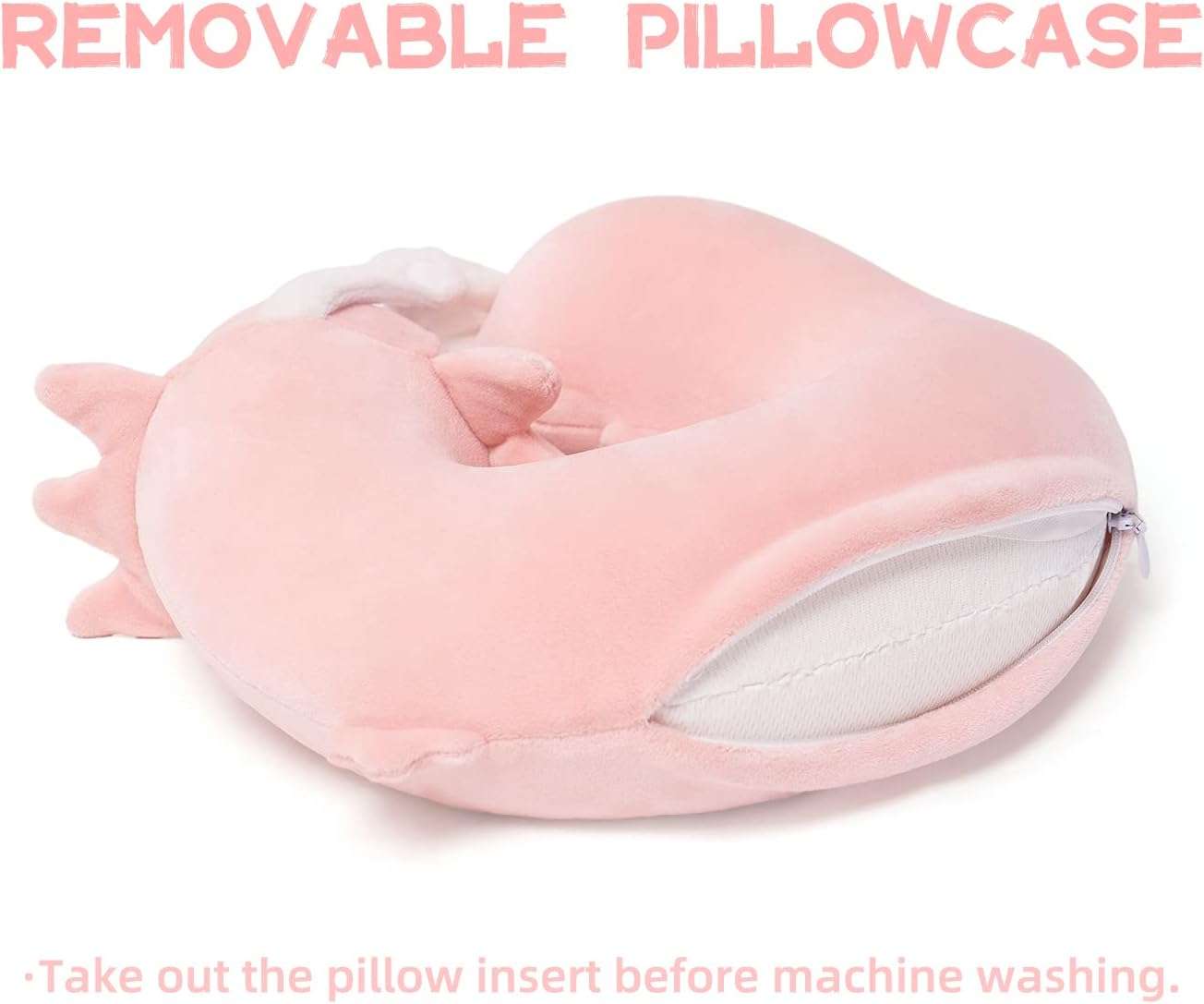 Niuniu Daddy Kids Travel Pillow Road Trip Essentials for 3-8 Y-O-Soft Memory Foam Kids Neck Pillow for Traveling Airplane Travel Essentials-Pink Axolotl U-Shaped Pillow - 4