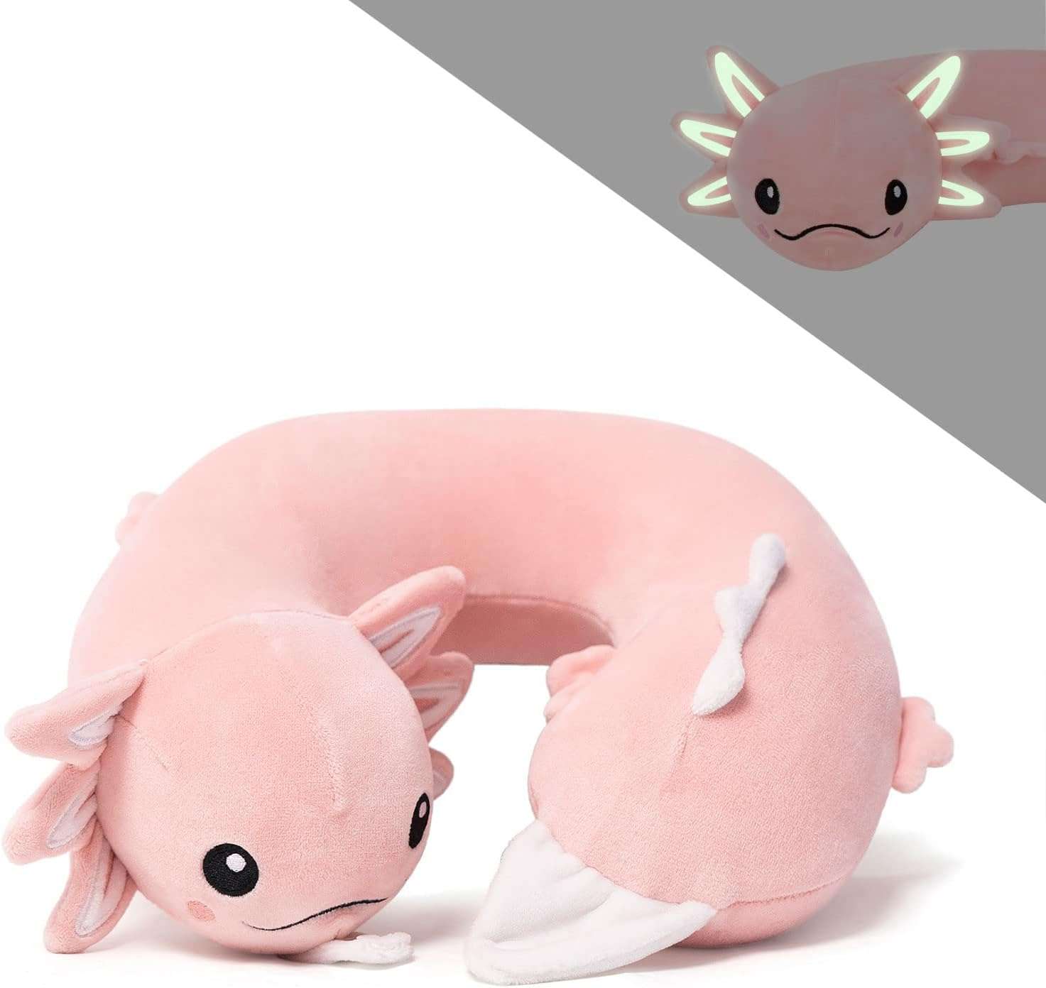 Niuniu Daddy Kids Travel Pillow Road Trip Essentials for 3-8 Y-O-Soft Memory Foam Kids Neck Pillow for Traveling Airplane Travel Essentials-Pink Axolotl U-Shaped Pillow - 7