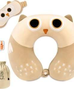 Travel Neck Pillow for Kids, Best Memory Foam Pillow with Cute Sleep Mask & Earplugs, Lightweight Travelling Pillow Set for Airplane, Car, Train, Bus and Home Use - 1
