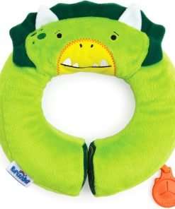 Trunki Kid's Travel Neck Pillow and Chin Rest -Support Sleepy Heads in The Car Seat, Plane, Bike or Pram - Yondi Small Dudley Dinosaur (Green) - 1