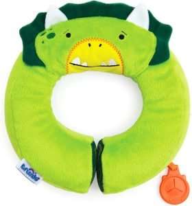 Trunki Kid's Travel Neck Pillow and Chin Rest -Support Sleepy Heads in The Car Seat, Plane, Bike or Pram - Yondi Small Dudley Dinosaur (Green) - 1