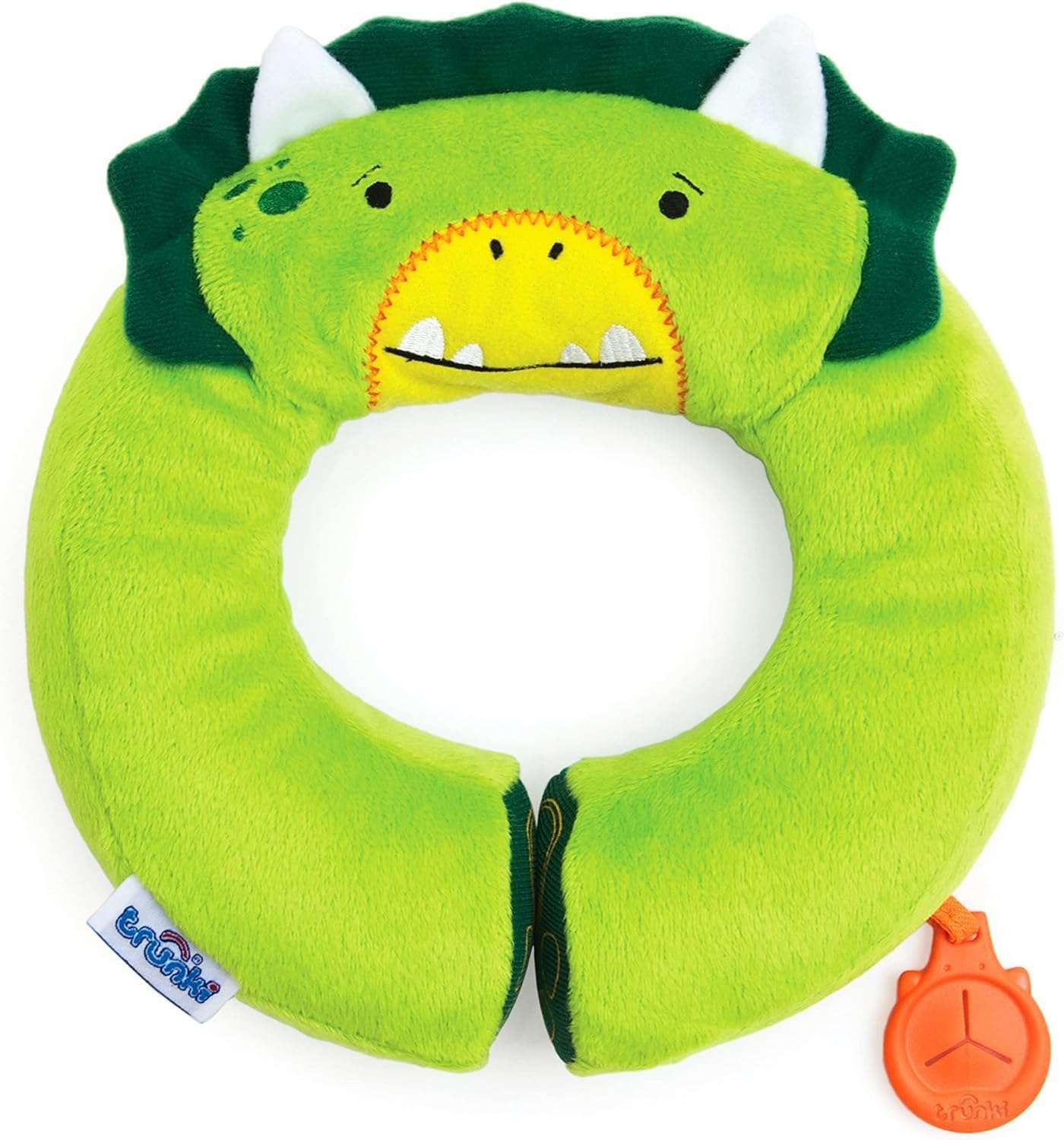 Trunki Kid's Travel Neck Pillow and Chin Rest -Support Sleepy Heads in The Car Seat, Plane, Bike or Pram - Yondi Small Dudley Dinosaur (Green) - 1