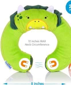 Trunki Kid's Travel Neck Pillow and Chin Rest -Support Sleepy Heads in The Car Seat, Plane, Bike or Pram - Yondi Small Dudley Dinosaur (Green) - 2