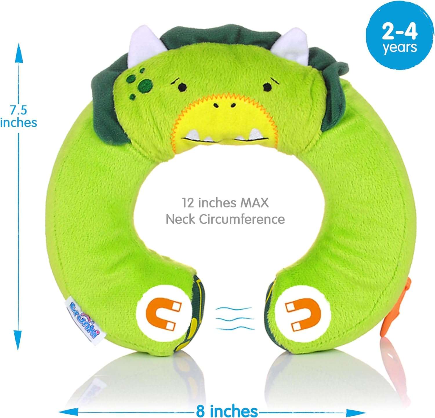 Trunki Kid's Travel Neck Pillow and Chin Rest -Support Sleepy Heads in The Car Seat, Plane, Bike or Pram - Yondi Small Dudley Dinosaur (Green) - 2