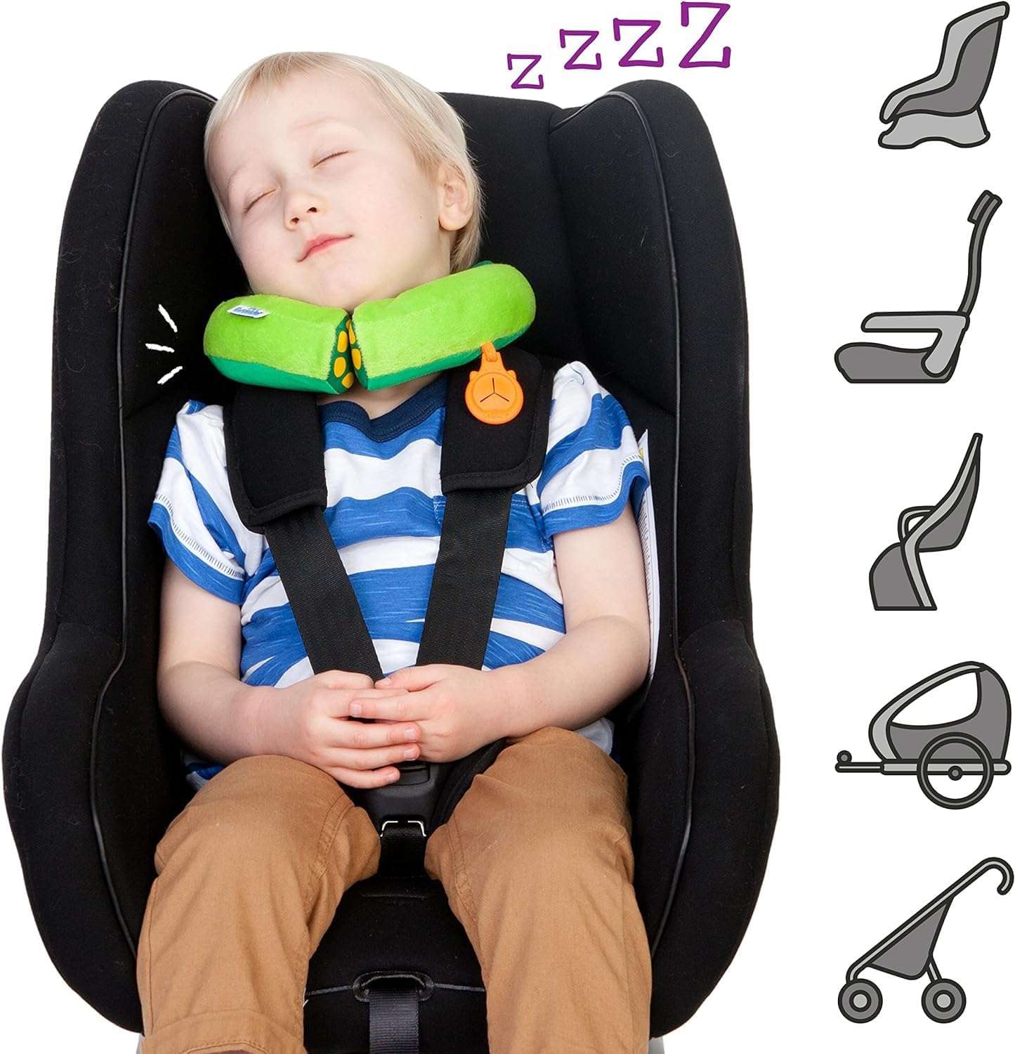 Trunki Kid's Travel Neck Pillow and Chin Rest -Support Sleepy Heads in The Car Seat, Plane, Bike or Pram - Yondi Small Dudley Dinosaur (Green) - 4