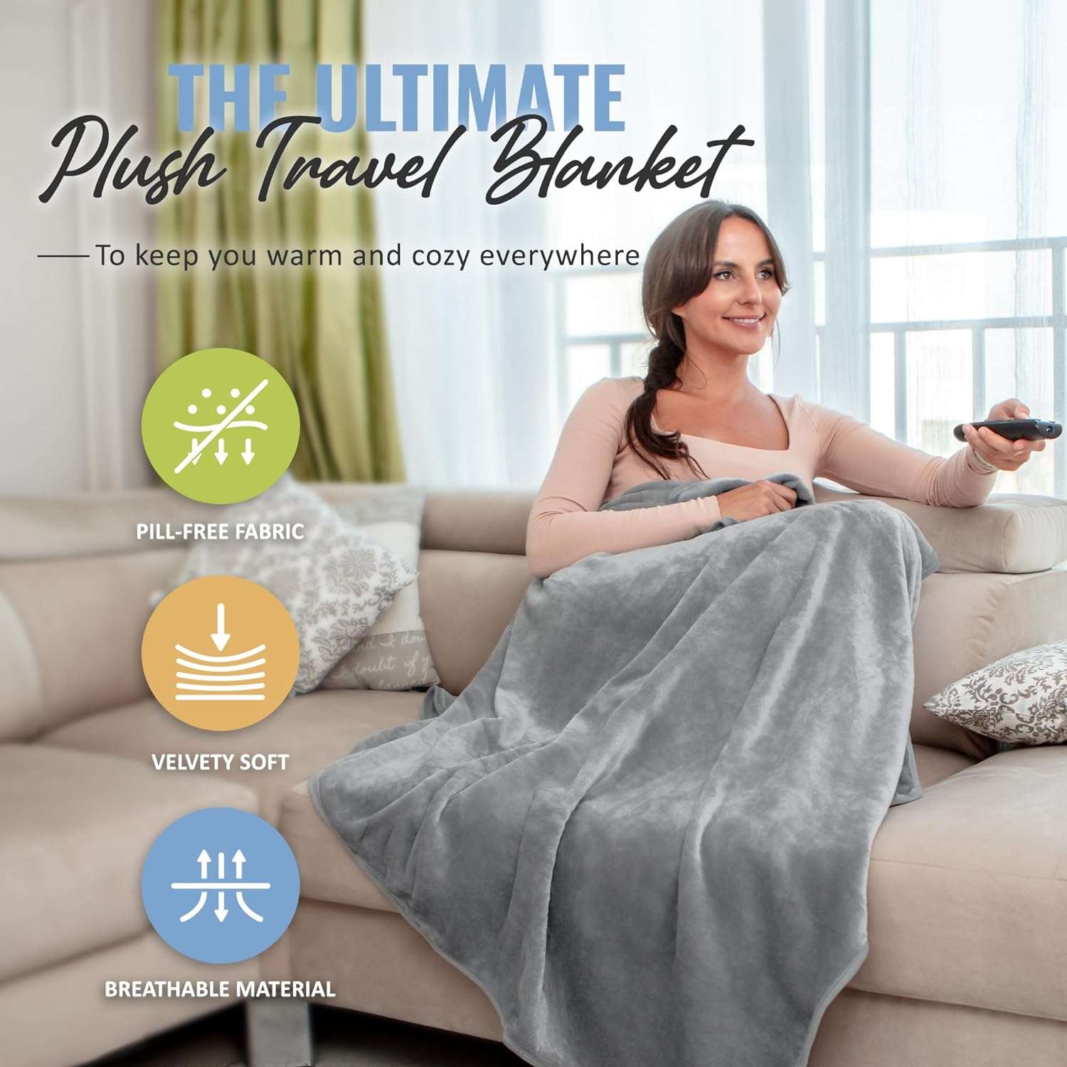 BOACAY Soft & Warm Travel Blanket for Airplane & Car - Long Flight Essential for Women, Men, Kids - Compact Pillow with Luggage Sleeve & Backpack Clip - 2