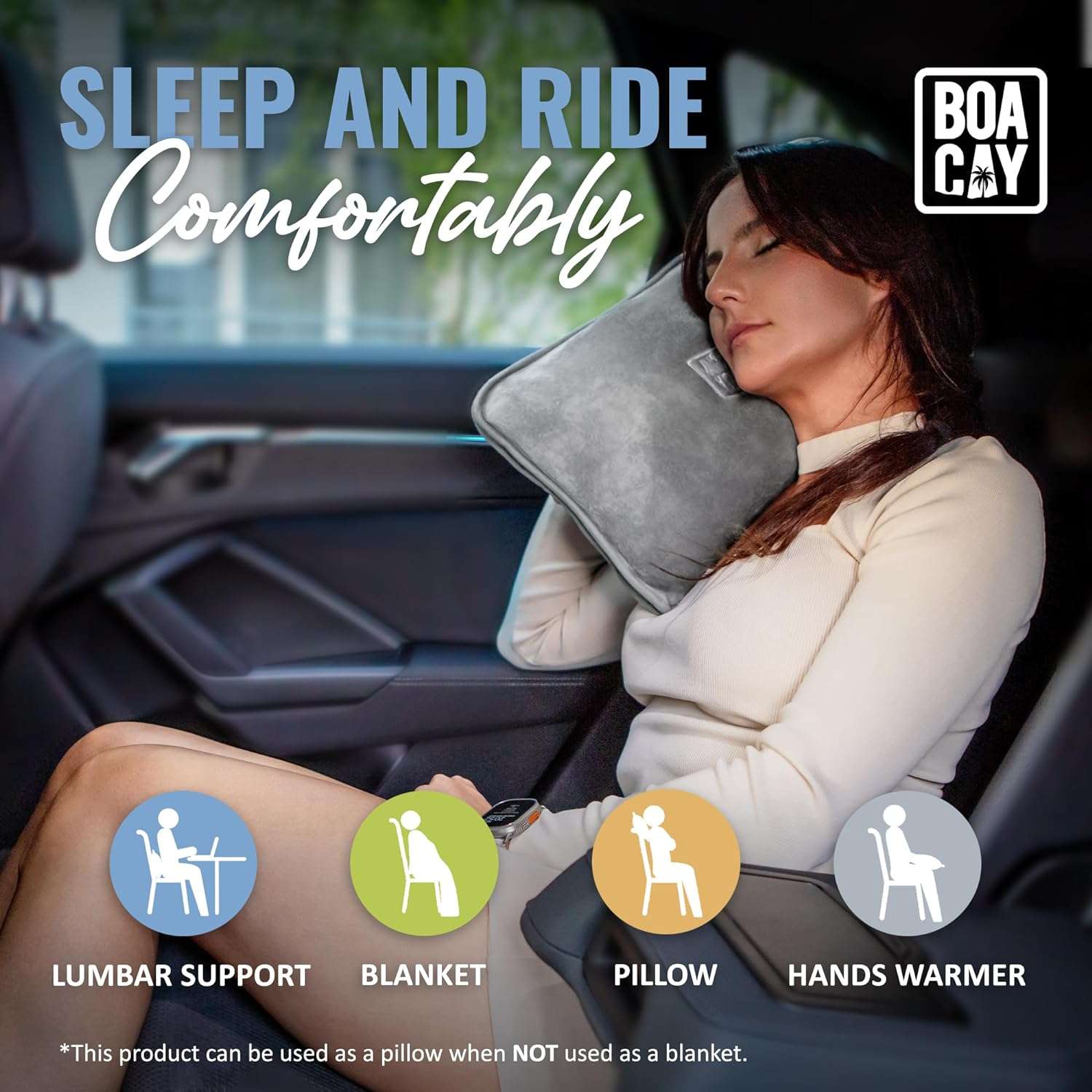 BOACAY Soft & Warm Travel Blanket for Airplane & Car - Long Flight Essential for Women, Men, Kids - Compact Pillow with Luggage Sleeve & Backpack Clip - 6