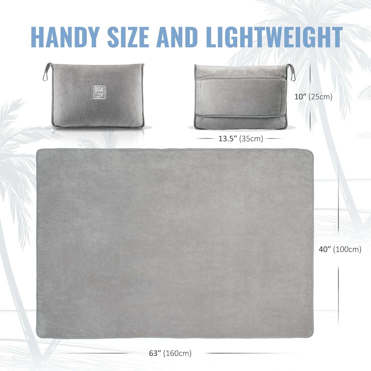 BOACAY Soft & Warm Travel Blanket for Airplane & Car - Long Flight Essential for Women, Men, Kids - Compact Pillow with Luggage Sleeve & Backpack Clip - 7