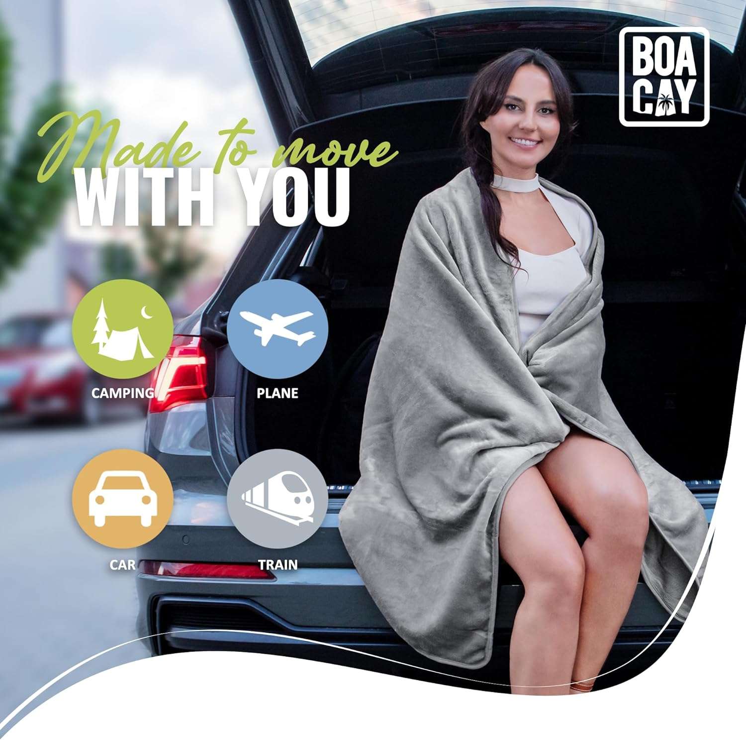 BOACAY Soft & Warm Travel Blanket for Airplane & Car - Long Flight Essential for Women, Men, Kids - Compact Pillow with Luggage Sleeve & Backpack Clip - 8