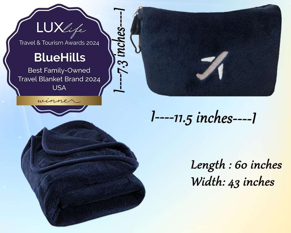 BlueHills Travel Blanket Pillow in Mini Soft Case Premium Plush Airplane Blanket in Soft Bag Compact Pack with Luggage Belt and Backpack Clip Long Flights Essentials Traveling Plane - 3