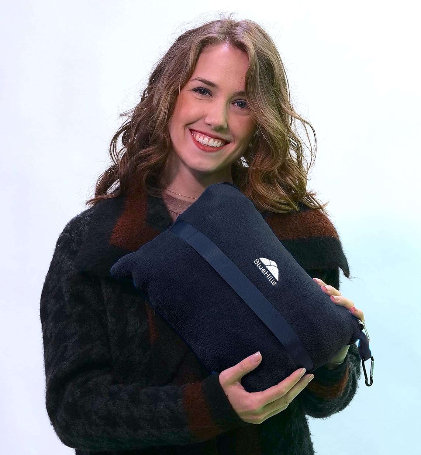 BlueHills Travel Blanket Pillow in Mini Soft Case Premium Plush Airplane Blanket in Soft Bag Compact Pack with Luggage Belt and Backpack Clip Long Flights Essentials Traveling Plane - 7