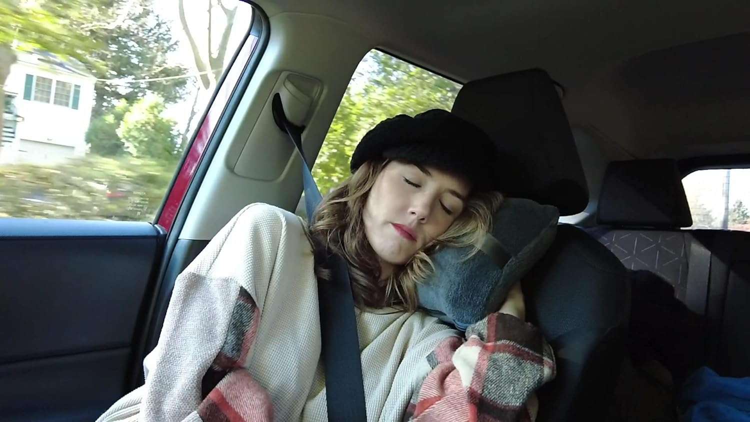 BlueHills Travel Blanket Pillow in Mini Soft Case Premium Plush Airplane Blanket in Soft Bag Compact Pack with Luggage Belt and Backpack Clip Long Flights Essentials Traveling Plane - 8