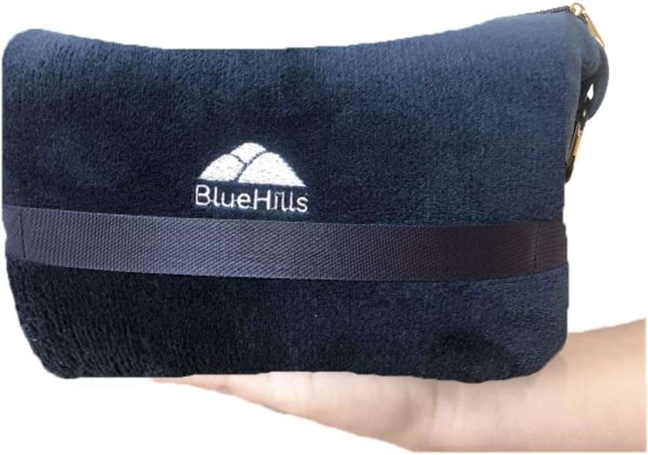 BlueHills Travel Blanket Pillow in Mini Soft Case Premium Plush Airplane Blanket in Soft Bag Compact Pack with Luggage Belt and Backpack Clip Long Flights Essentials Traveling Plane - 9