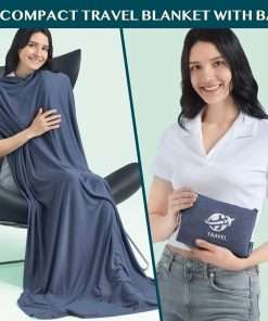 PAVILIA Soft Compact Travel Blanket and Pillow, Foldable Airplane Blanket in Bag, Lightweight Portable Flight Blanket Set with Luggage Strap, Camping Plane - 2