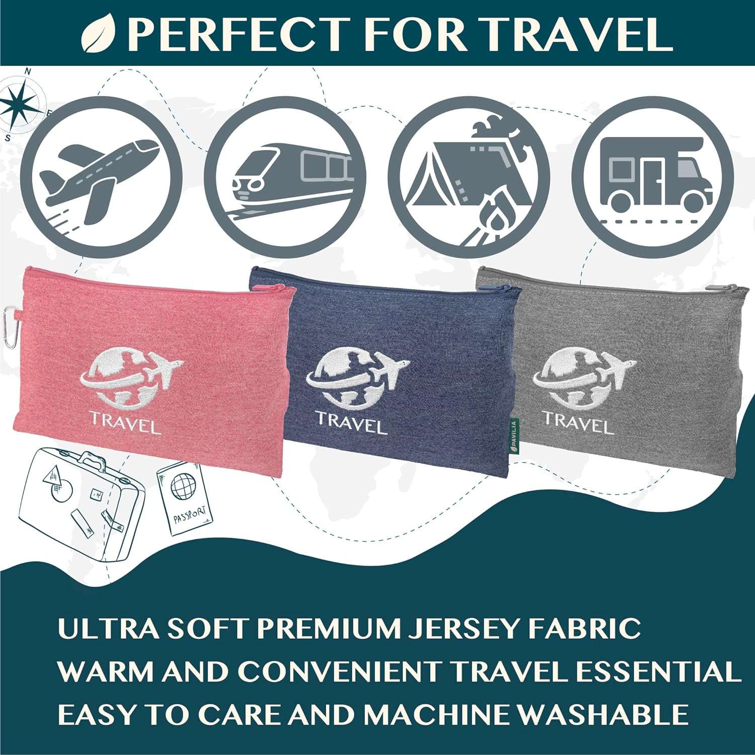 PAVILIA Soft Compact Travel Blanket and Pillow, Foldable Airplane Blanket in Bag, Lightweight Portable Flight Blanket Set with Luggage Strap, Camping Plane - 5