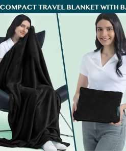 PAVILIA Travel Blanket Pillow, Soft Airplane Blanket 2-in-1 Combo Set, Plane Blanket Compact Packable, Flight Essentials Car Pillow, Travelers Gifts Accessories, Luggage Backpack Strap - 2