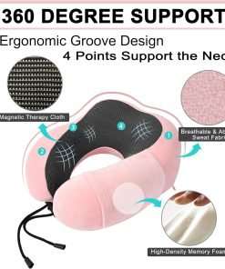 Pink Travel Neck Pillow and Blanket Set for Airplane Travel Essentials Womens Memory Foam Neck Pillow and Compact Soft Airplane Blanket with Bag for Traveling Airport Car Sleeping - 2