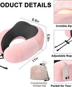 Pink Travel Neck Pillow and Blanket Set for Airplane Travel Essentials Womens Memory Foam Neck Pillow and Compact Soft Airplane Blanket with Bag for Traveling Airport Car Sleeping - 3