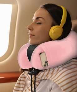 Pink Travel Neck Pillow and Blanket Set for Airplane Travel Essentials Womens Memory Foam Neck Pillow and Compact Soft Airplane Blanket with Bag for Traveling Airport Car Sleeping - 4
